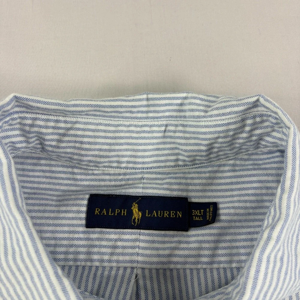 Polo Ralph Lauren Shirt Mens 3XLT Tall Blue Striped Flesh Pony Button Up - Picture 4 of 10